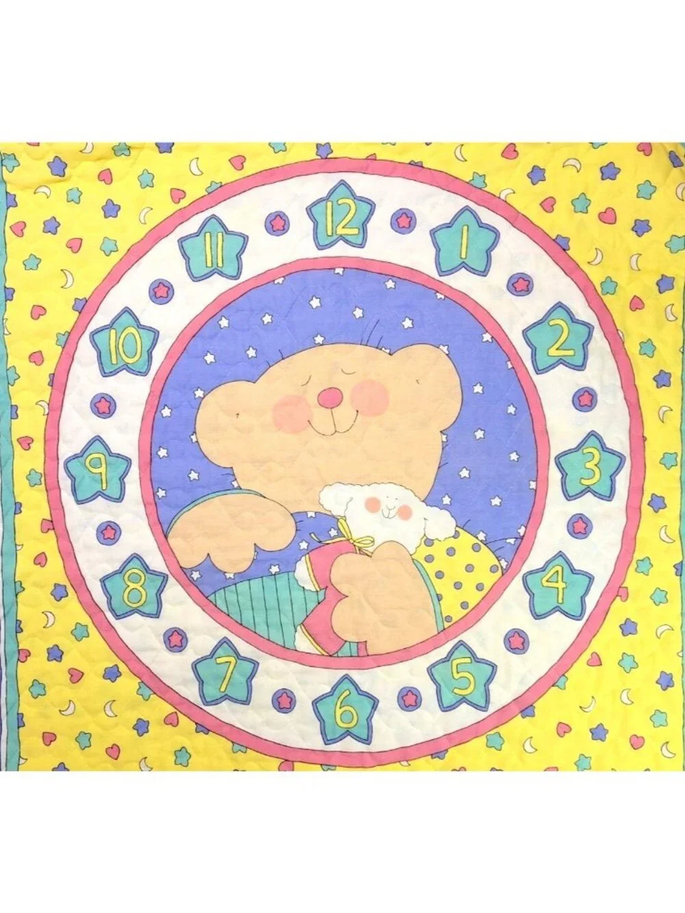 Vintage Sue Dreamer Bedtime Teddy Bear Clock Baby Nursery Quilt 37